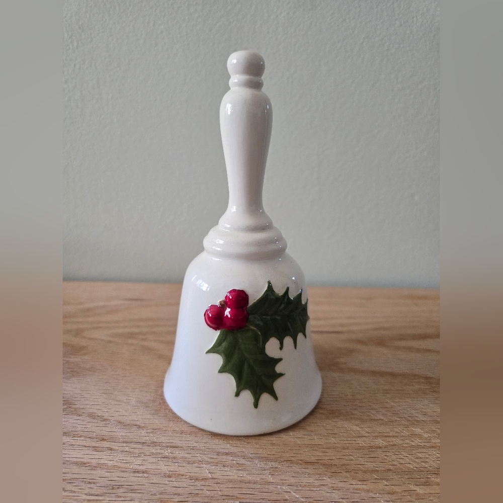 Holiday Ceramic Bell with Holly Design